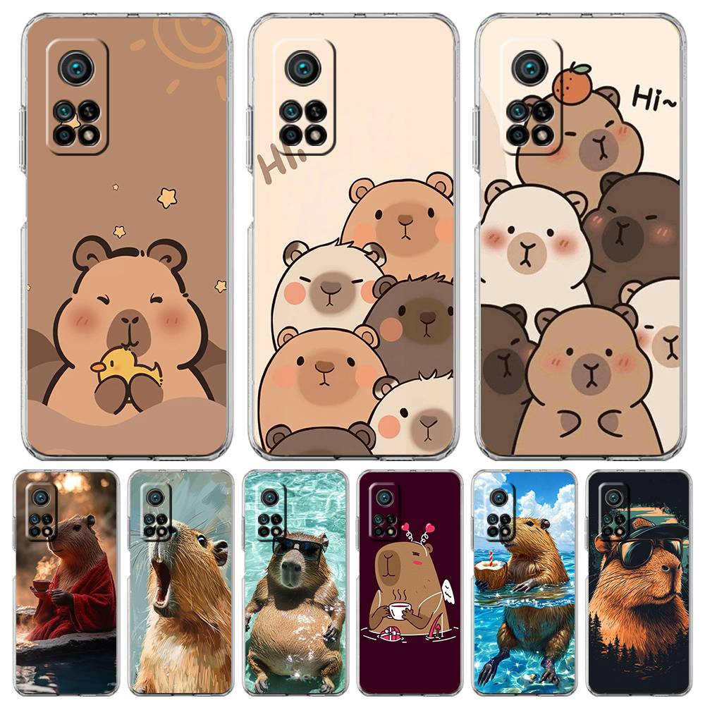 Transparent Phone Case for Xiaomi Mi 14 13 12 11 Ultra 13T 12T 11T Poco X3 NFC F3 F6 Pro Lite 5G Soft TPU Cute Capybara Pattern