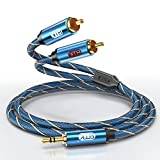 3,5 mm Till 2 RCA Audio Aux-Kabel - Nylonflätad Hane - Ansluter Smartphone, Telefon, Hi-Fi-Förstärkare, DJ-Kontroller, Skivspelare, TV, Bilstereo (1 M)