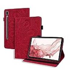 Vaitasy Fodral för Samsung Galaxy Tab S9 Plus 12,4 tum 2023 skyddande fodral bil sömn/väckningsfunktion fodral för Galaxy Tab S8 Plus/S7 Plus/S7 FE – Mandala röd