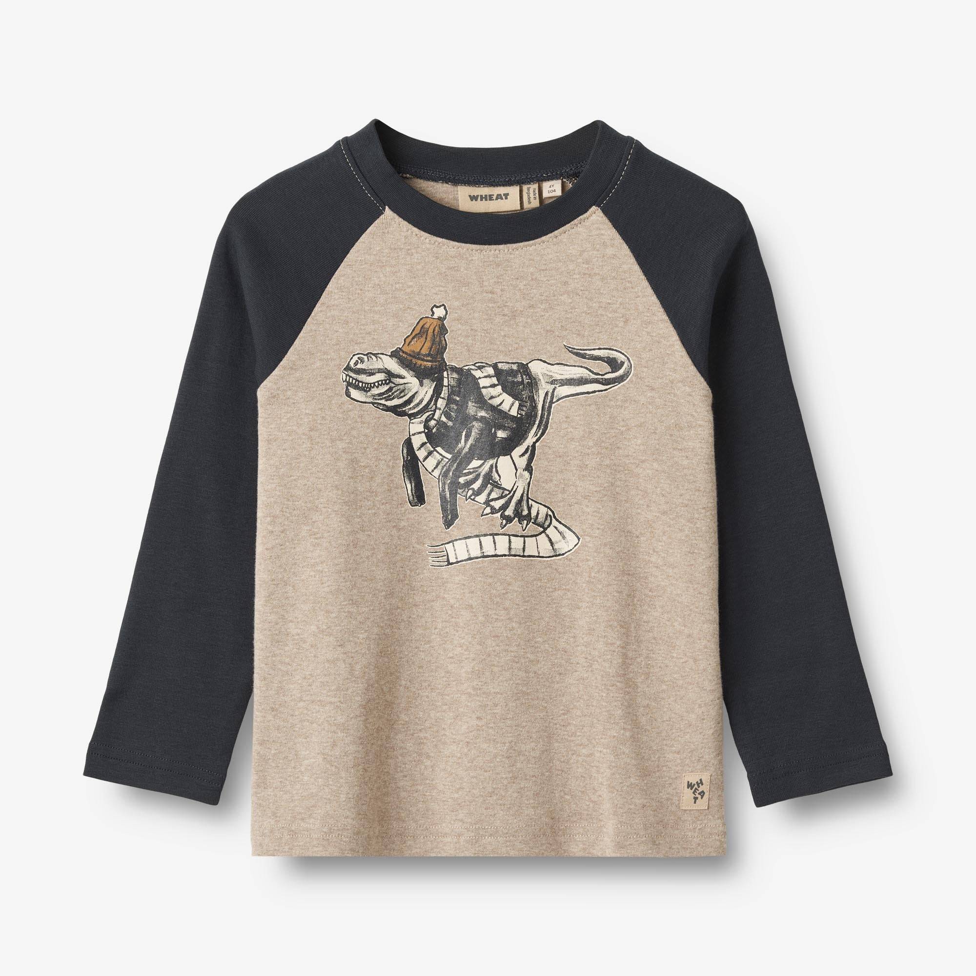 WHEAT® - Langærmet T-shirt Rolf - gravel melange - Str 140.