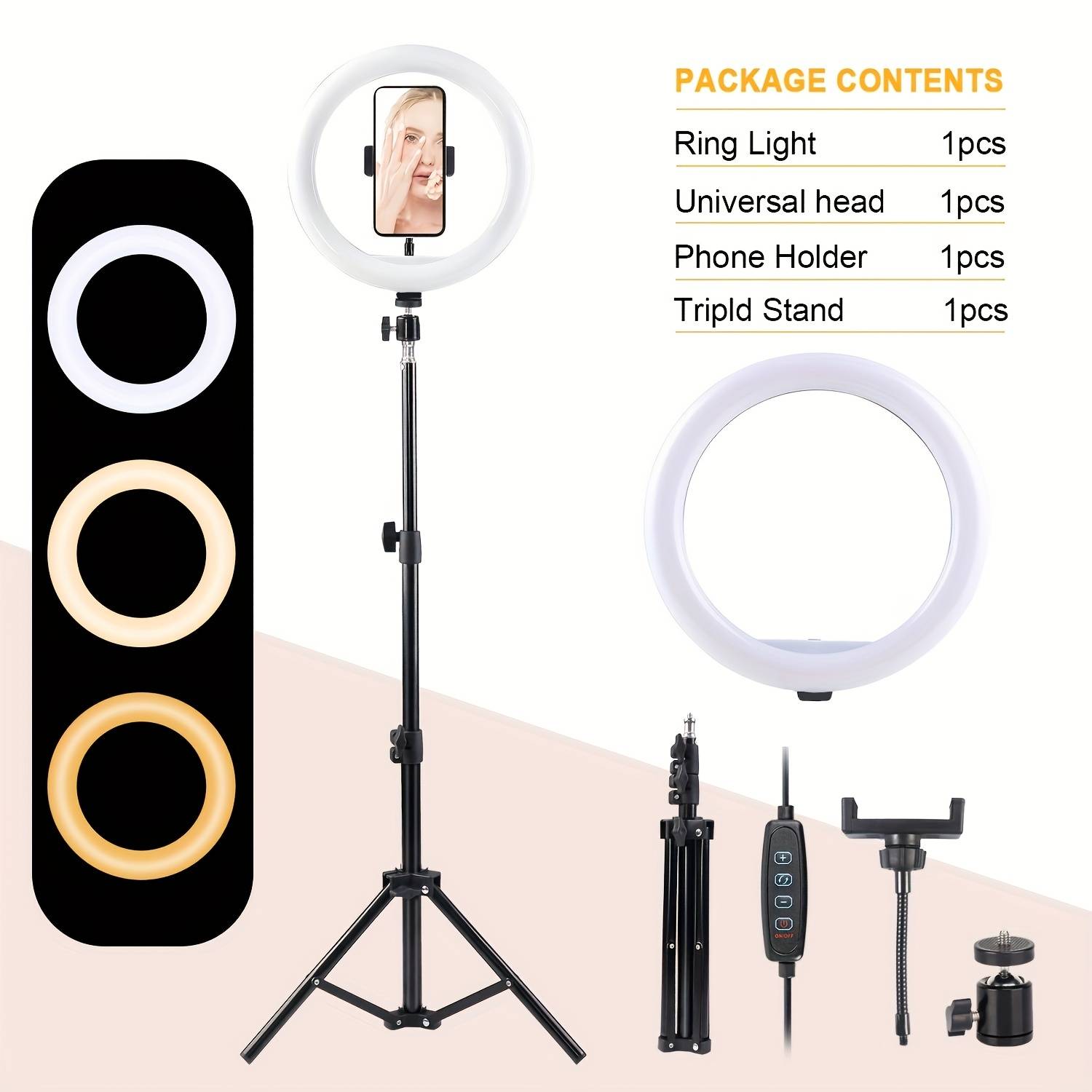 TEMU 10-inch Led Selfie Ring Light With Adjustable Tri-color | Usb Powered, 43-inch Tripod And Phone Holder, Suitable For Live Streaming, Photography, Makeup, Video, Indoor Use