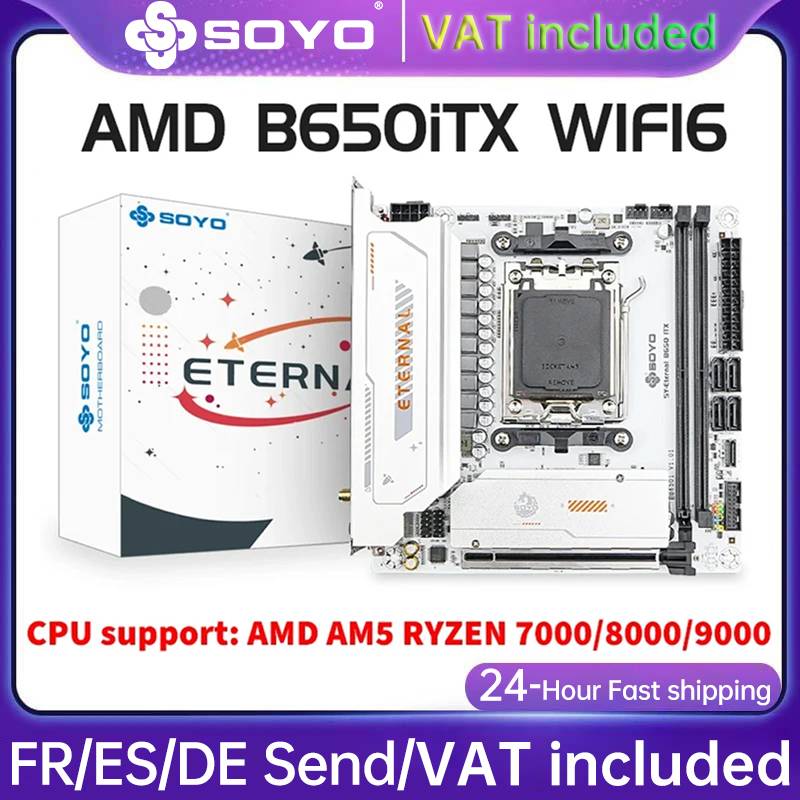 SOYO B650ITX AMD Motherboard AMD Ryzen AM5 DDR5 Supports CPU 7000 8000 9000 Processors Pcie5.0x16 Pcie4.0x4 M.2 ARGB WIFI6