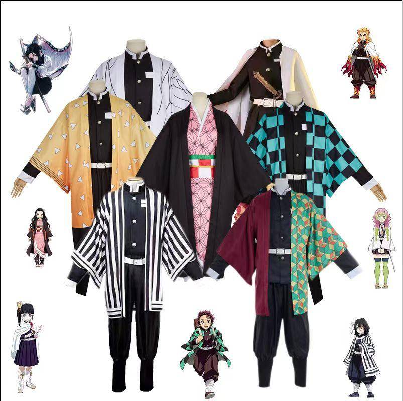Unisex Demon Slayer Anime Cosplay Tecknad Kimetsu No Yaiba Kochou Shinobu Cosplay Kostym för Vuxna Män och Kvinnor 160cm
