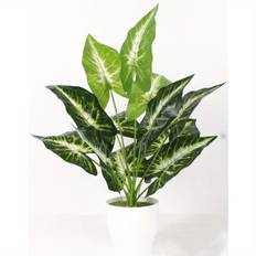 TEMU 16" Artificial Monstera Taro Arum Lily Arrowroot Bonsai - Small Fake Plants In Pot For Office Desk, Shelf, Bathroom Home Decor - Plastic, Occasions