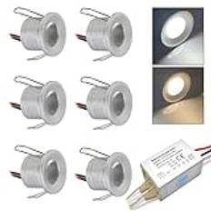 kpslucerna Liten LED-spotlight 6 st 12V 2W infälld spotlight LED taklampa för kök, trappor, garderob, korridor, gör-det-själv-belysning, skyltfönster, garderob, downlight (varmvit)