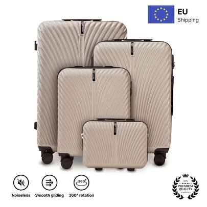 Resväska 4-delars set med kabinväska, mellanstor väska, stor väska och sminkväska | 100 % polykarbonat, 360° hjul, lås - Beige (20 inch,24 inch,28 inch,14 tum,Ställ in 14"+20"+24"+28")