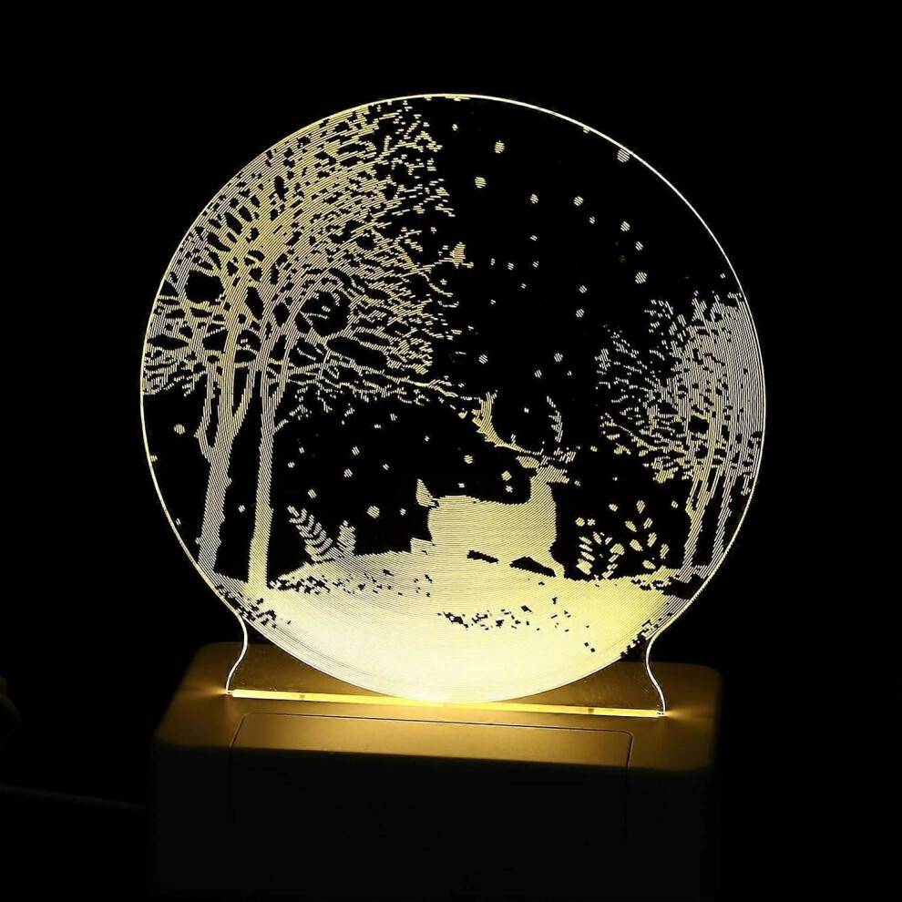 Akryl 3D Nattljus Julhjort i skogen USB LED Bordslampa 3D Illusion Art Lamp Sovrum Be