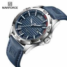NAVIFORCE Märke Mode Kvartsklockor Manlig läderrem Sport Vattentät Armbandsur Kalenderklocka (En-Storlek)