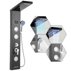 Hebitod LED-duschpanel, regndusch, duschsystem med temperaturdisplay, 5 funktioner duschpelare, justerbara massagemunstycken, duschpaneler duschsystem, 2-lägen massagedusch, handdusch, svart