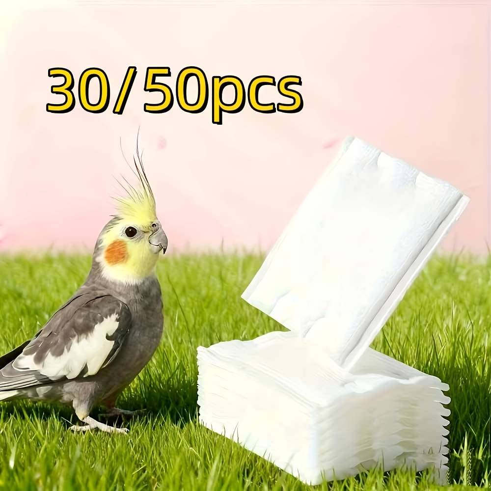 30/50pcs Parrot Bird Diaper Non-Woven Absorbent Pad for Cockatiel Budgie Leak-Proof Urine Pad for Small Birds