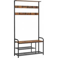 Klädhängare Med Sittbänk, Skohyllor Industriell Design - Vintage brun-svart