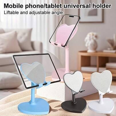 Hjärtformad justerbar mobilhållare, teleskopisk skrivbordshållare för telefon, flexibel och bärbar, lämplig för kontor och hem, perfekt present, mobil - Multifärgad (svart,rosa,blå,Vit)