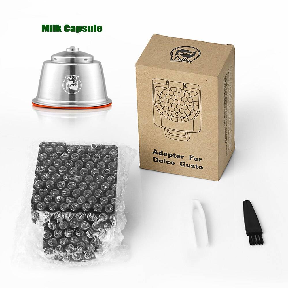 Återanvändbar kaffekapsel för nescafe dolce gusto adapter plastfilter mjölkskum pod rostfritt stål dolci gusto aeroccino - 1 adapter 1 mjölk
