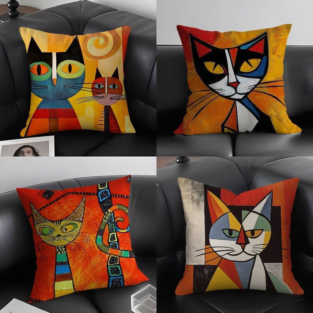 Klassisk Picasso Katt Oljefärg Kuddöverdrag Hem Sovsal Stolrygg Kort Plysch Dubbelsidig Tryck Kontor Vilotid Kuddfodral
