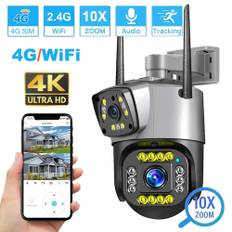 2024 Ny EU Dual Lens 4G IP-kamera WiFi 8MP 4K Övervakningskamera Trådlös Utomhus Smart Home Night Vision Digital Zoom CCTV-kamera WIFI