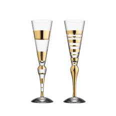 Orrefors - Clown Gold 2 st - Champagneglas - Anne Nilsson Nytt från glasprinsen