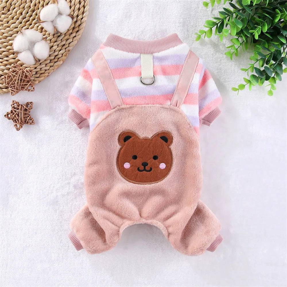Soft Fleece Jumpsuit with Leash Ring for Small, Medium & Large Dogs & Cats - Pink / L (L)