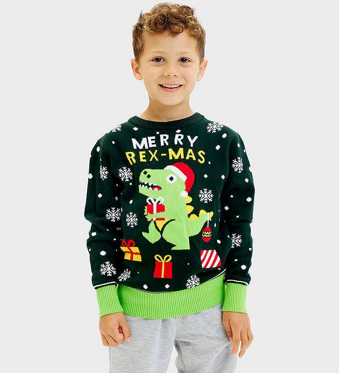 Jule-Sweaters Bluse - Sweet Christmas Dino - Grøn - Jule-Sweater - 6-12 mdr - Bluse.