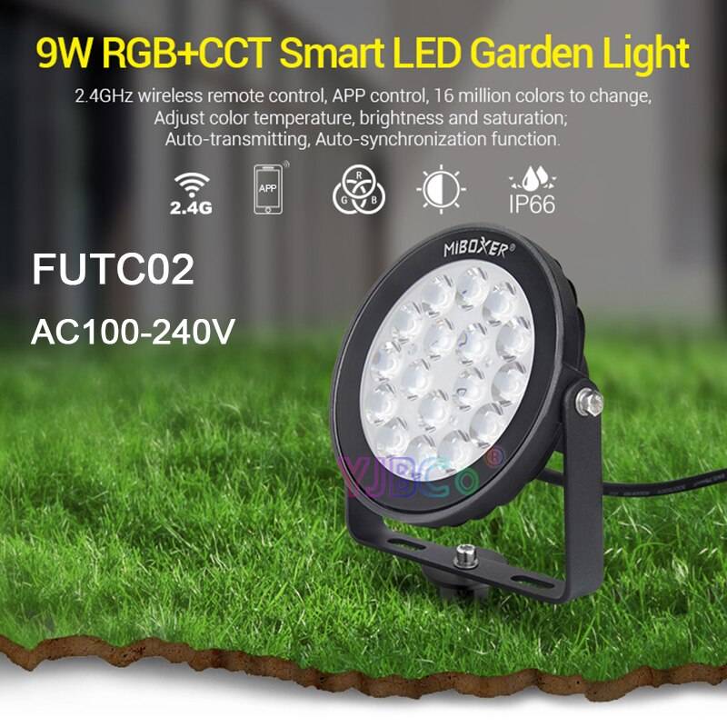 Miboxer 9w rgb+cct smart led trädgårdslampa futc 02 ac100 ~ 240v ip65 vattentät led utomhuslampa trädgårdsbelysning