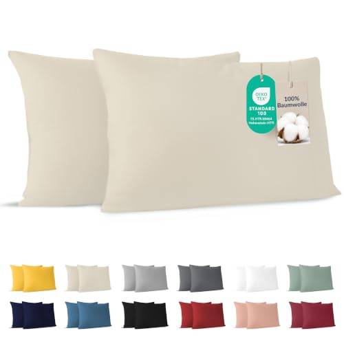 Dreamzie Kissenbezug 30x50 (Set mit 2) - 100% Jersey Baumwolle 150 g/qm Kissenbezüge -Beige - Für Kissenbezug 50x30 cm - Kissenhülle - Resistent und Hypoallergen