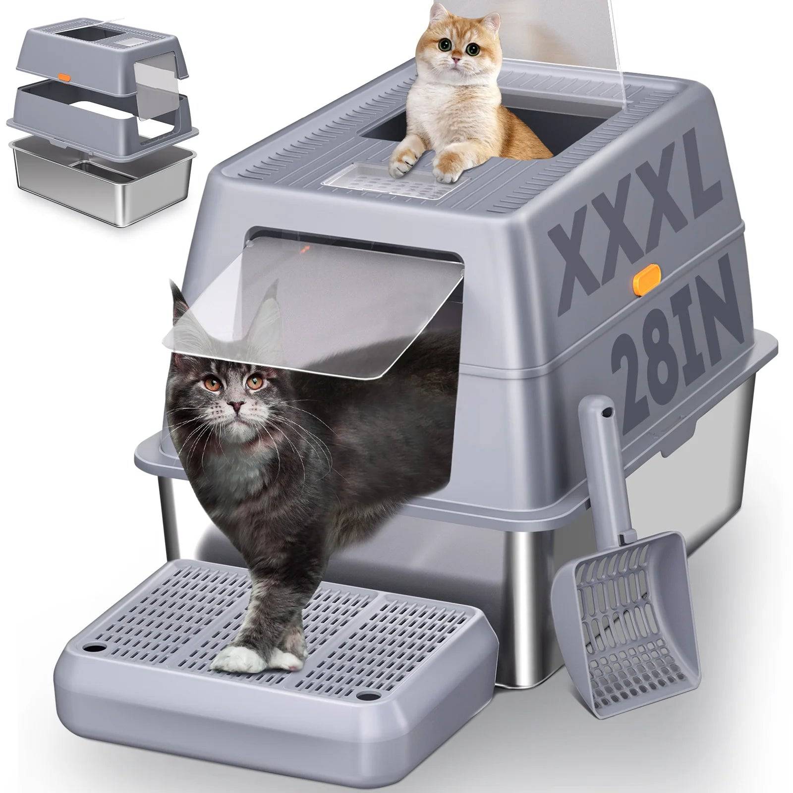 Extra Large Enclosed Stainless Steel Cat Litter Box with Lid - Shallow pedal / XXXL (XXXL)