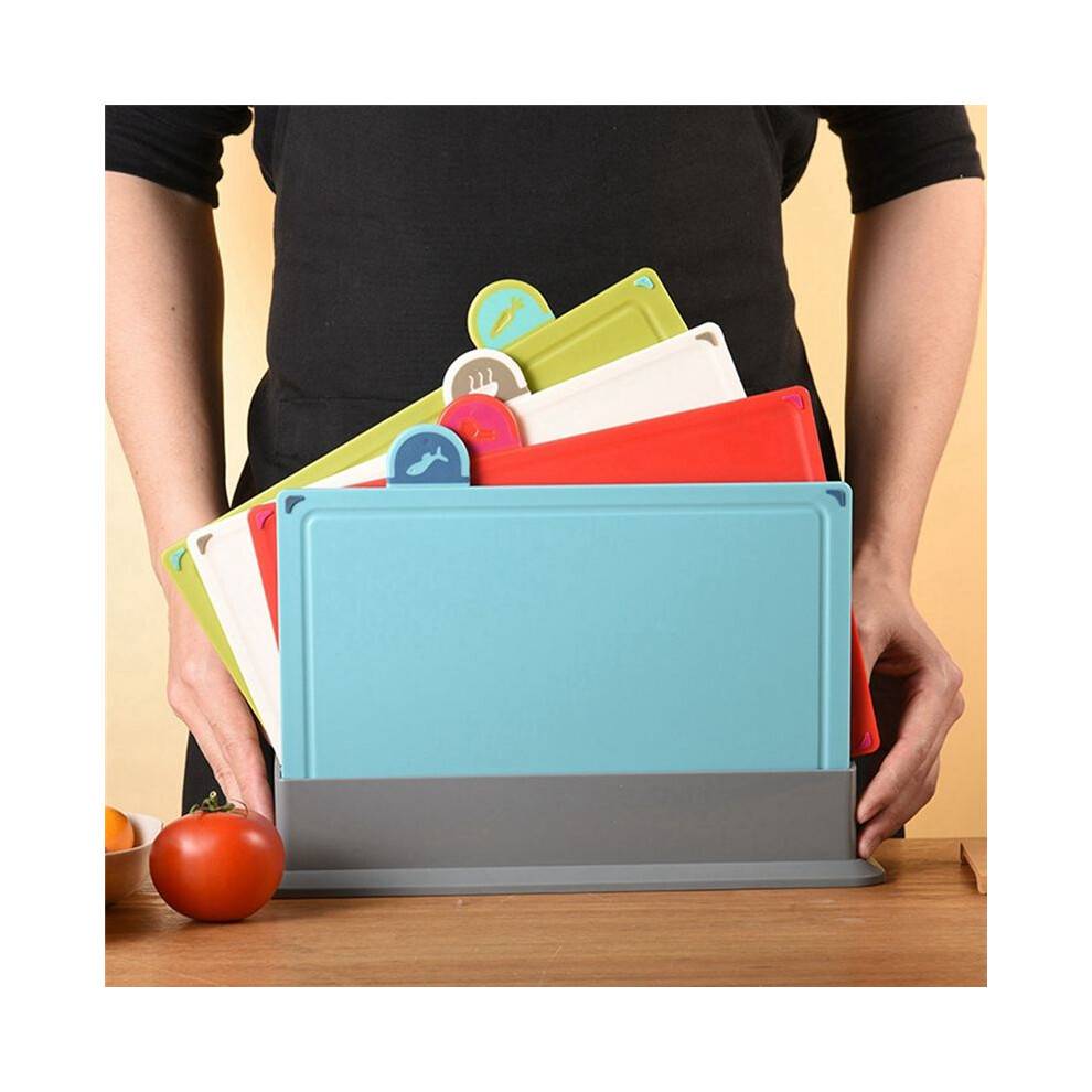 Cutting Boards 4Pcs/Set with Holder for Kitchen,Chopping Block with Food Icons,Anti Bacterium,Dishwasher Safe, Non-Slip
