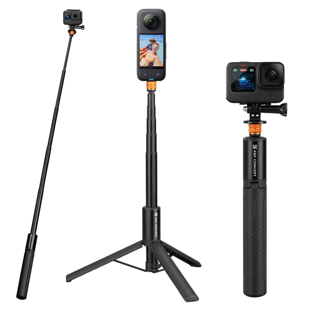KENTFAITH K&F Concept Invisible Selfie Stick, Extension Long Pole（120cm/47.2in） for Insta360 DJI Osmo 360 Sports Camera GoPro DJI Action, 1/4" Extended Monopod with GoPro Adapter.