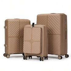 PP Luggage With Zipper, Large Capacity, Spinner Wheels, Carry-On Suitcase, Ultra Lightweight, Travel Bag, Combination Lock - Khaki - Shoulders + 20 + 24 + 28 Inches