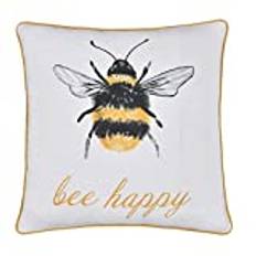 Sleepdown Bumble Bee-fylld kudde med pom pom mjuk dekorativ bomullskudde för heminredning soffa sovrum och bil - 45 cm x 45 cm - vit