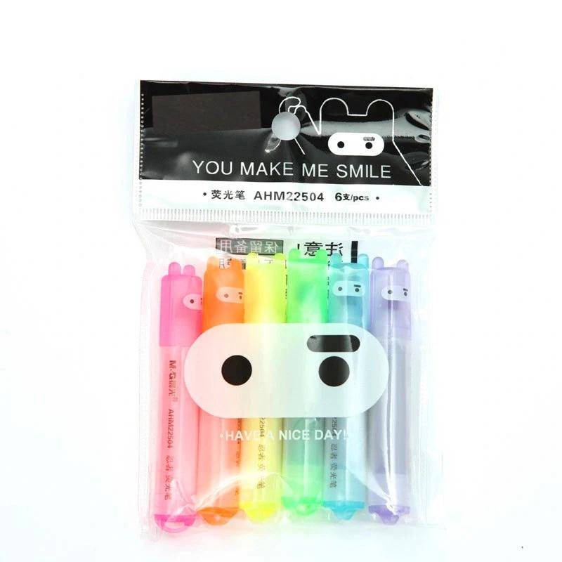 6PCS/Collection Rabbit Mini Fluorescent Highlighter Pen Kawaii Chalk Marker Pens Stationery Material Escolar Papelaria School Supplie