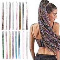 Aomig 16 st Hair Tinsel Extensions, Hair Extensions Kit Färg Peruker Tinsel Hår Färgglada Glänsande Peruker Kvinnor Flickor Håraccessoarer Till Jul Halloween Cosplay Party Dekoration Presenter