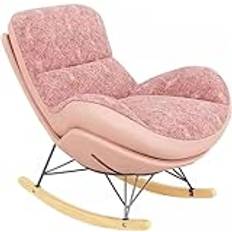 stoppad gungstol, Modern gungstol Stoppad vardagsrumsstol Sammets dubbelsidig kudde, Lazy Lounge Accent Stol med fotstöd, Bekväm sidostol (Färg: Rosa, Storlek: Utan