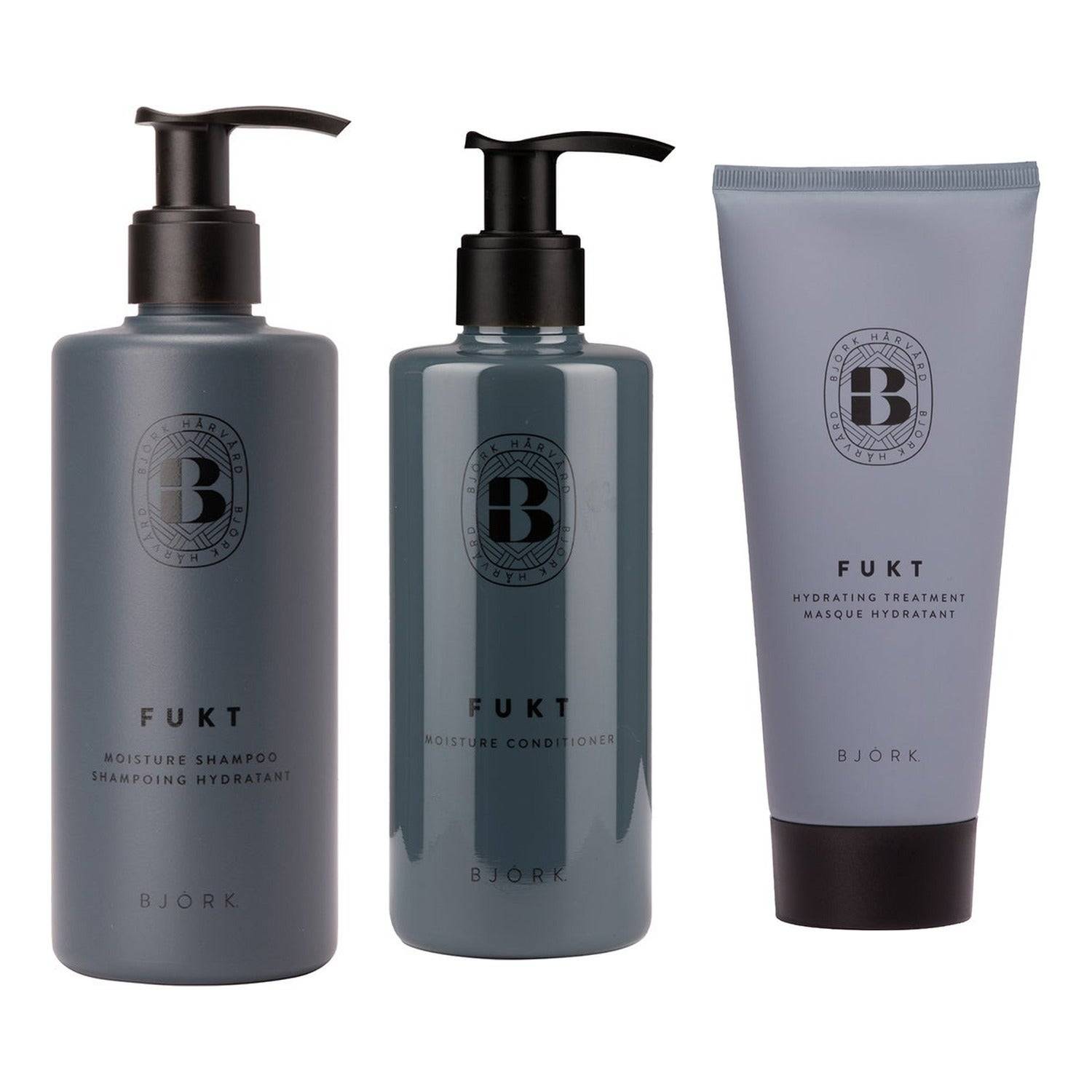 Björk FUKT Trio Shampoo 300 ml & Conditioner 250 ml & Treatment 200 ml - 750 ml
