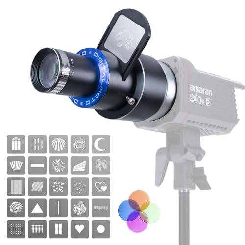 DF DIGITALFOTO Optisk Snoot Bowens Mount Gobo Pprojektor, 25 Gobos, Projektionstillbehör för Fotograferingsspotlight, Kompatibel med Aputure Amaran 100X/D 200D/X, Godox SL60 för Porträtt, Fokuserbar