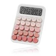 Sctecoau Mekanisk Miniräknare för Skrivbord, Miniräknare med Söta Stora Knappar med 12-Siffrig Stor LCD-Skärm, Skrivbordstillbehör, Rosa