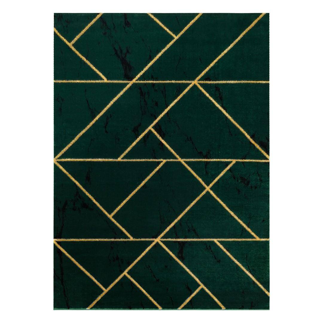 Gulvtæppe 140x190 flaskegrøn - Hakano Estema Marblegeo