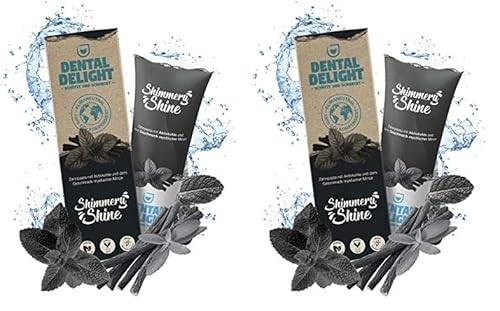 DENTAL DELIGHT Shimmery Shine Aktivkohle Zahnpasta 75ml Prophylaxe Whitening Toothpaste Vegan ohne Tierversuche ohne Mikroplastik klimaneutral mit dezentem Minz Lakritz Geschmack, Schwarz