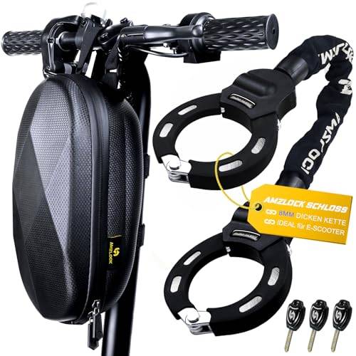 AMZLOCK E Scooter Schloss mit Tasche | 8mm Dicke Kettenschloss für Roller | Handschellenschloss für E Scooter | Fahrradschloss mit 3 Schlüsseln | 1,6 kg / 75 cm Hochsicherheitsschloss