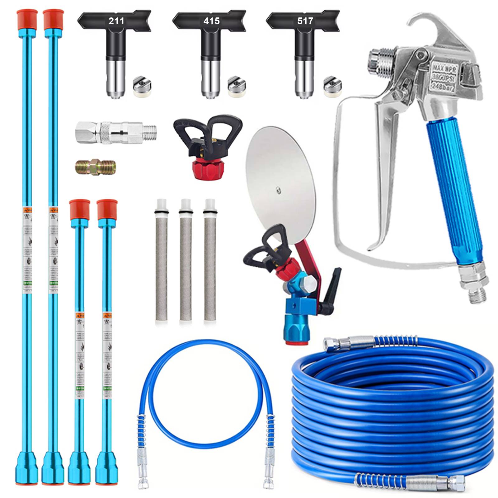 SIHAO 19-Piece Airless Paint Spray Gun with Extension Pole, Hose, Filters & 5 Nozzles, High Pressure Airless Sprayer Kit