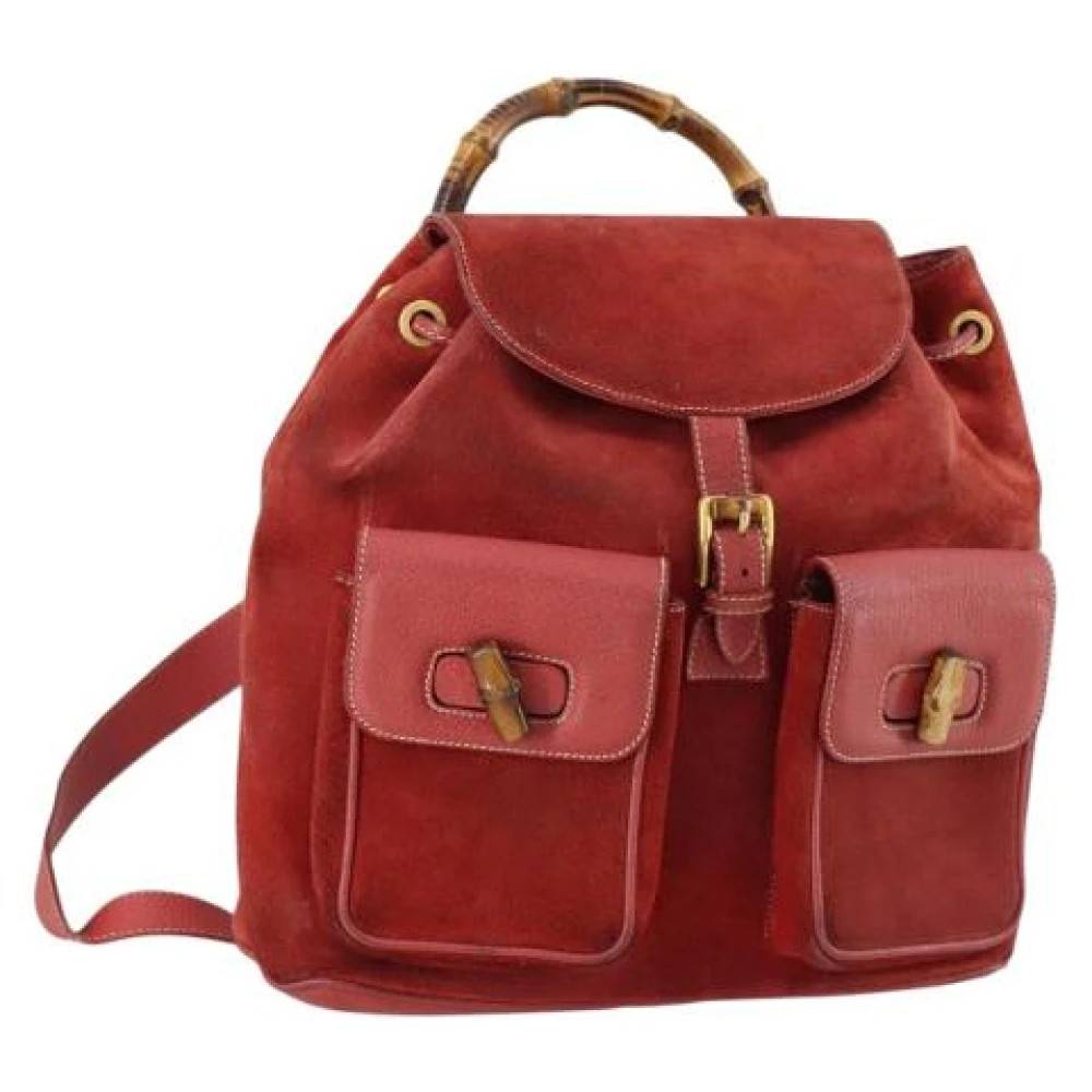 Gucci Vintage Pre-owned Suede Backpack - Vintage - Dame - Rød - ONE SIZE - Suede