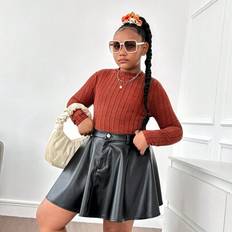 Tween Girls Extended Storlek Enfärgad Stickad Mock Neck långärmad topp, fritidskläder - Bränd Orange (8P,10P,9P,11P,12P)