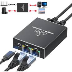Oliveria LAN Splitter 1 auf 3 1000Mbps Ethernet Splitter LAN Switch 3 Port Mit Type-C-Netzkabel Gigabit Switch für Computer, Hub, Switch, Router, Set-Top Box, Digital TV, et