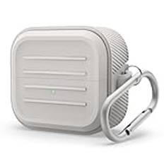 elago Compatible with Samsung Galaxy Buds 3 Case & Galaxy Buds 3 Pro Case, Armor Case with Carabiner, Premium Silicone Cover, Wireless Charging, Headphone Accessories, for Men, for Women (Stone)