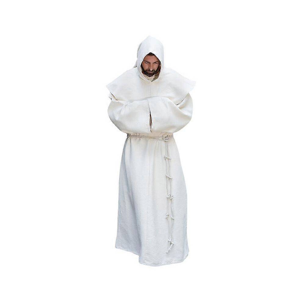 (M, White) S-5xl Renaissance Monk Clergy Habit Scapular Friar Costume Religious Saint Gown Robe