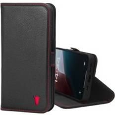 iPhone 16e Leather Case - Black with Red Detail