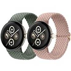 Maledan 2-pack flätad nylonrem kompatibel med Google Pixel Watch-rem/Pixel Watch 2 rem/Pixel Watch 3 41 mm rem, elastisk stretchig nylon sportloop band för Google Pixel Watch 3 2 1 kvinnor män