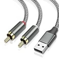 MEIRIYFA USB till 2RCA ljudkabel, USB 2.0 till 2RCA hane 2 Phono kontakt Y splitter kabel, PC USB till stereo ljudkabel omvandlare med dekoder HIFI chip för förstärkare högtalare (2M)