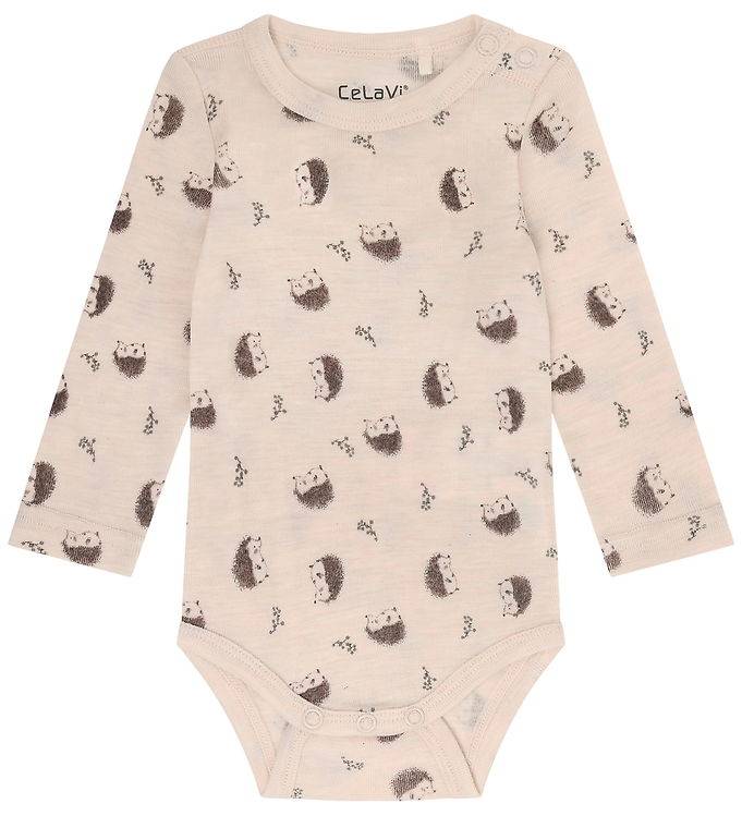 CeLaVi Body l/ä - Ull - AOP - Valnöt - CeLaVi - 90 - Body L/Ä