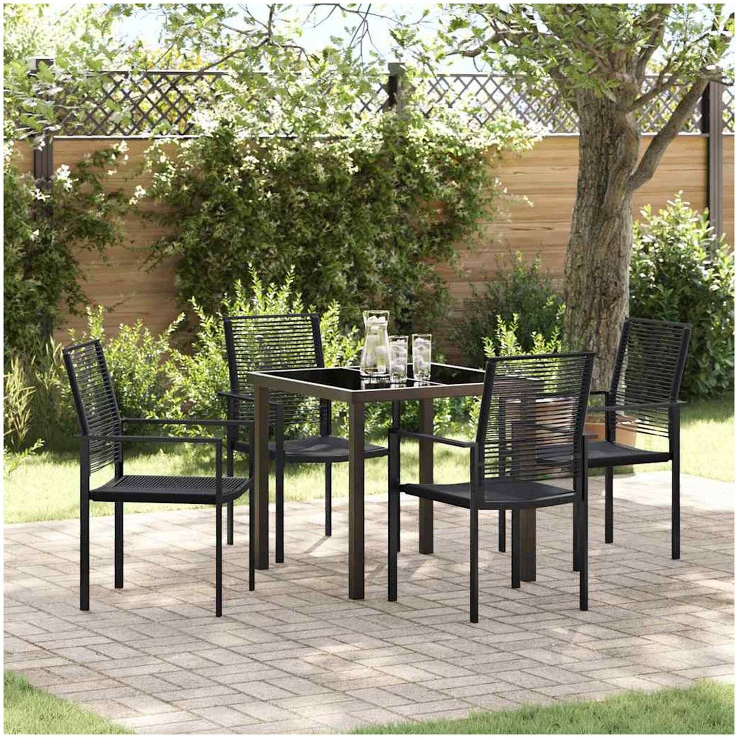 Havebord vidaxl - 5 delat set för trädgårdsmatbord i svart pvc rattan 80 x 73 cm syntetisk - Svart