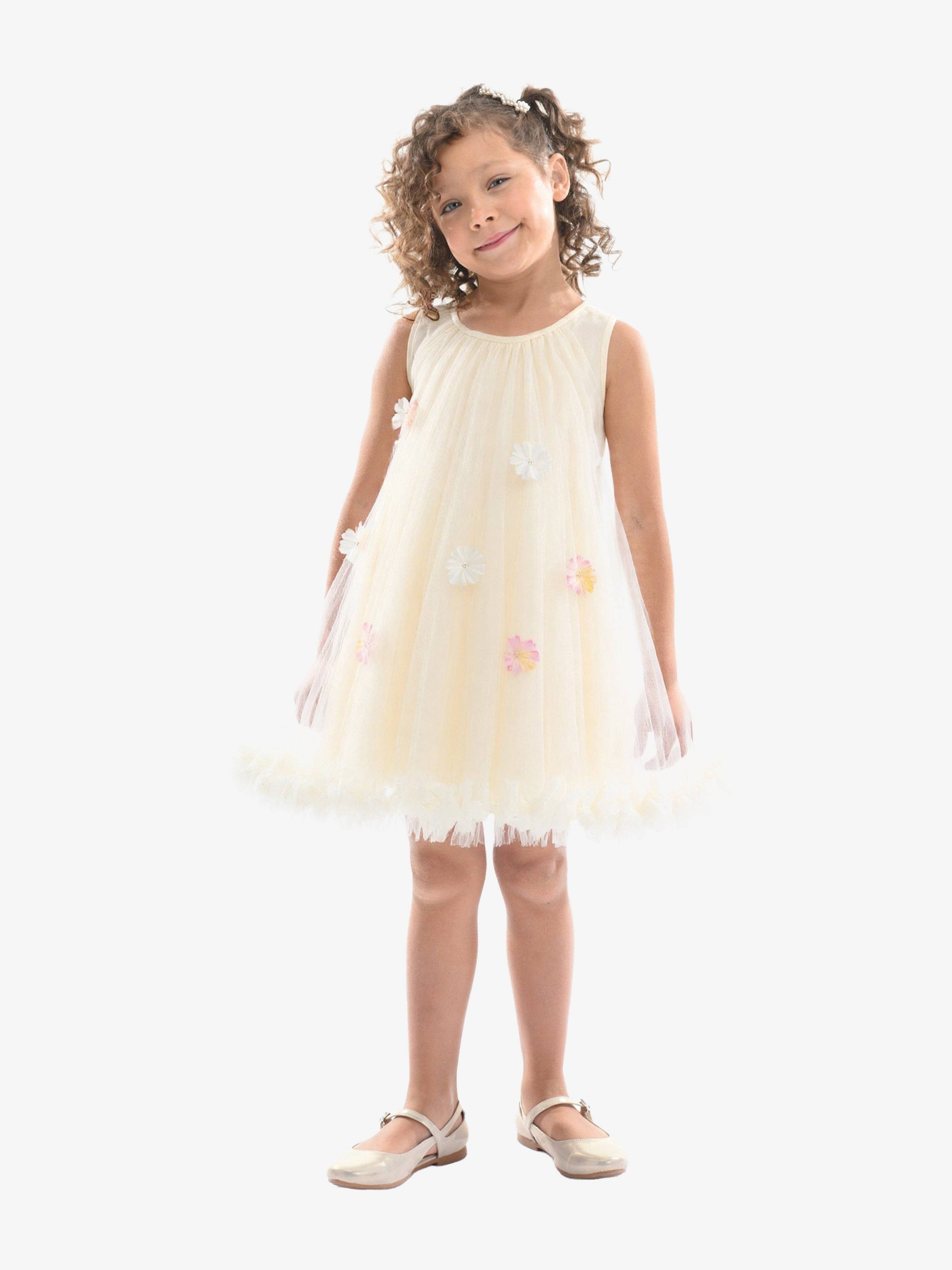 Mimi Tutu Ivory Tulle Layered Floral Dress - Ivory / 6Y (6Y)